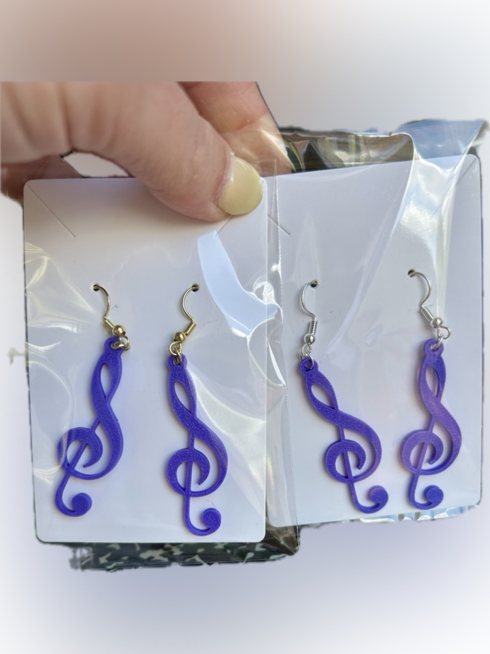 Purple Treble Clef Dangle Earrings